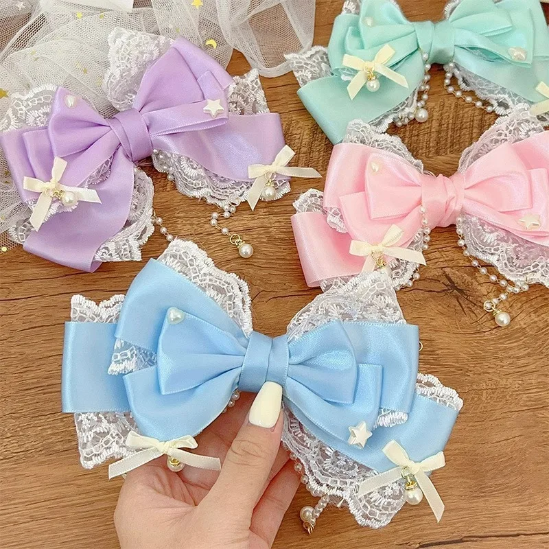 Lace Ribbon Trim - ริบบิ้นลูกไม้ลูกไม้ไข่มุกขนาดใหญ่โบว์เพิร์ลสีชมพู KC น่ารักเจ้าหญิง Headwear คลิปผมอุปกรณ์เสริม Lolita
