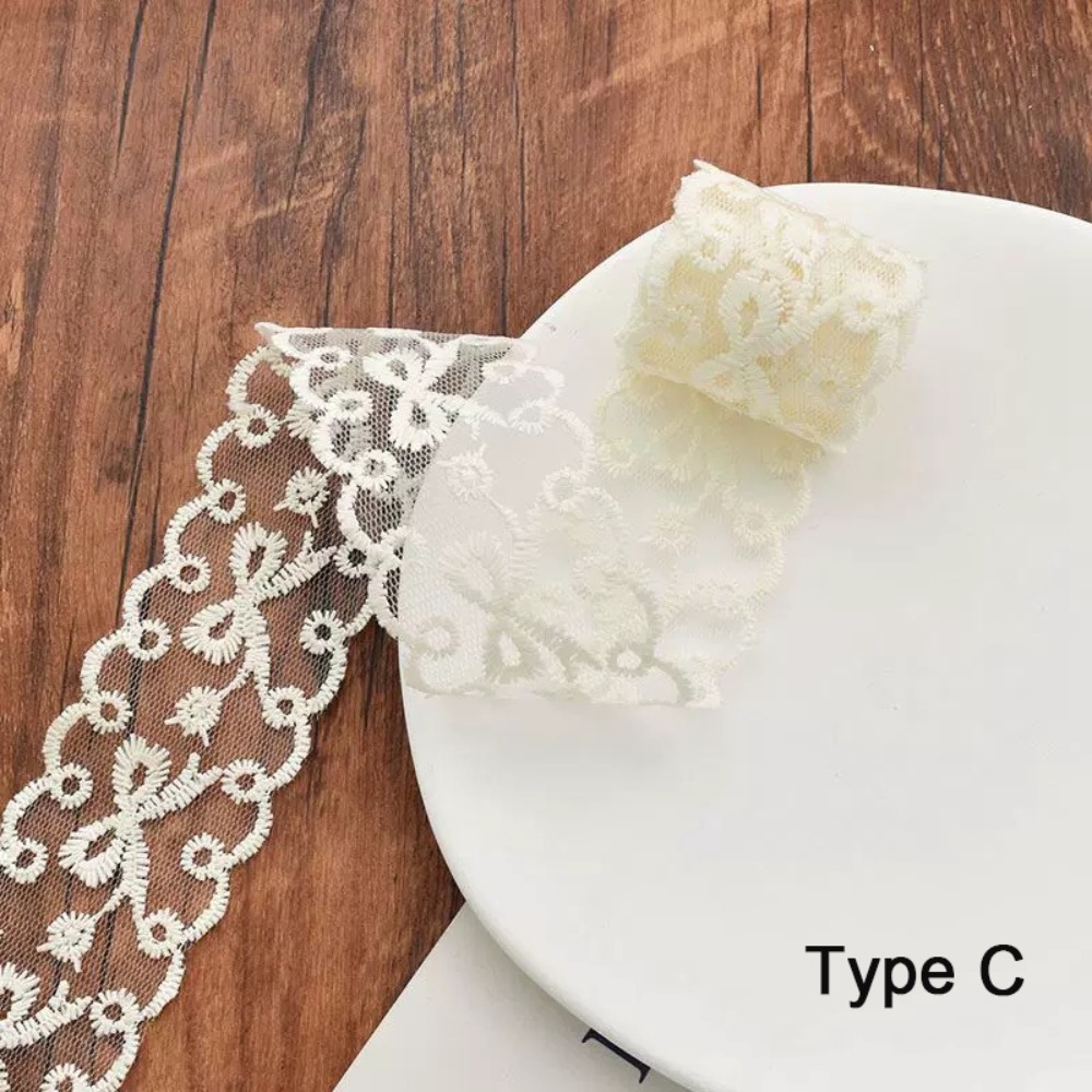 Lace Ribbon Trim - ริบบิ้นลูกไม้ตกแต่งผ้าฝ้ายแท้ 5 หลา สำหรับงานเย็บปัก DIY ลายดอกไม้สีขาว