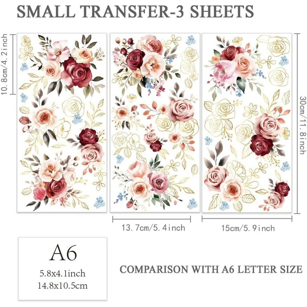 3 ชิ้น/เซ็ตสีน้ํากุหลาบ Rub on - Embellishment Crafts บทวิจารณ์และราคา